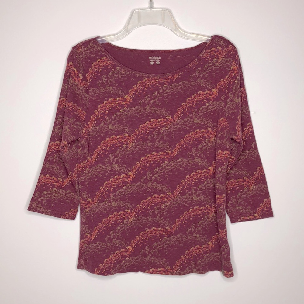 Columbia 3/4 Sleeve Botanical Top Maroon Size L